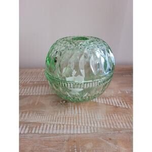 Vintage Indiana Glass Diamond Point Green Fairy Lamp